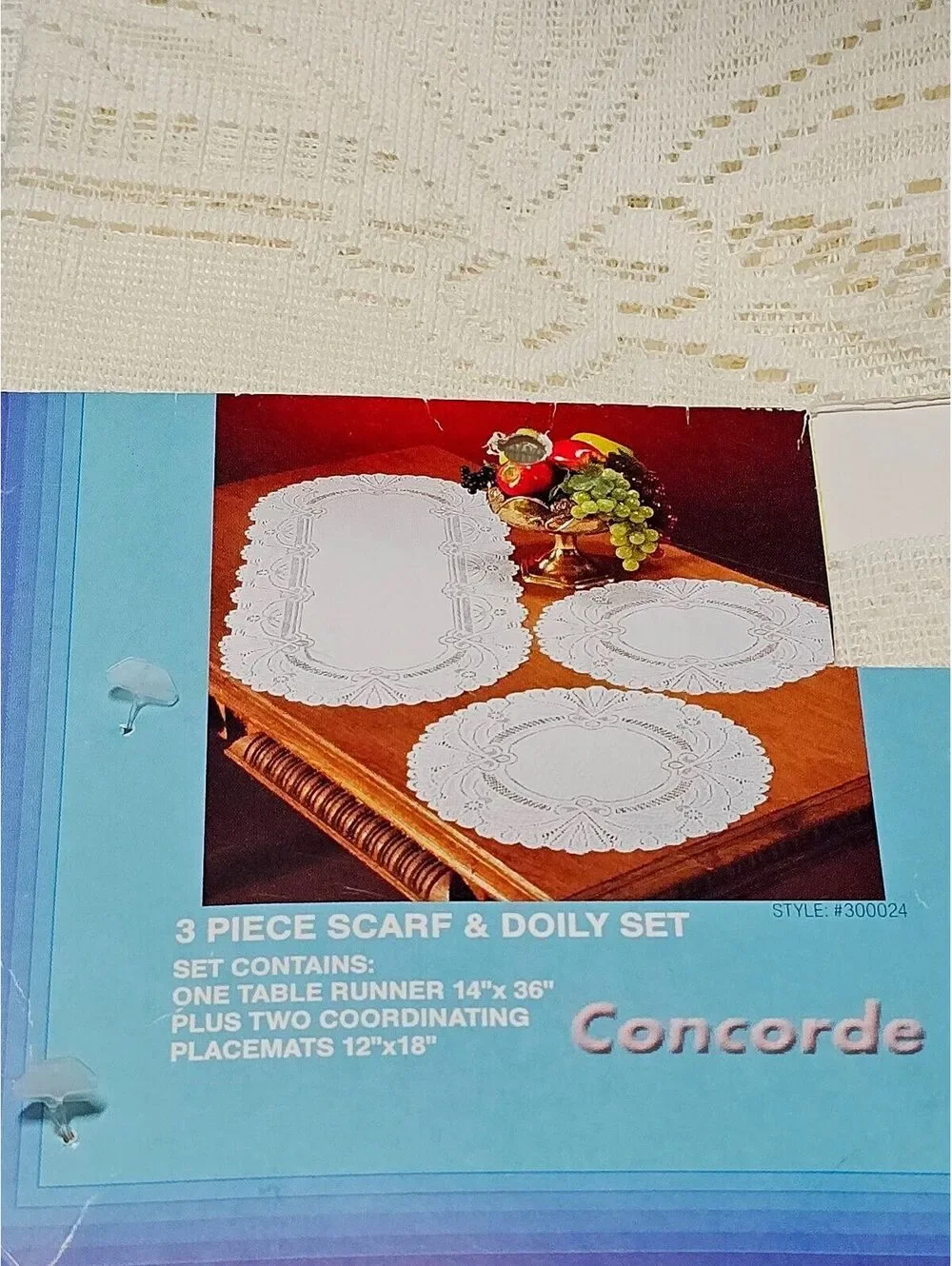 Concorde 3 Piece Scarf & Doily Set - 100% Polyester, Cream Color - NOS - Poland